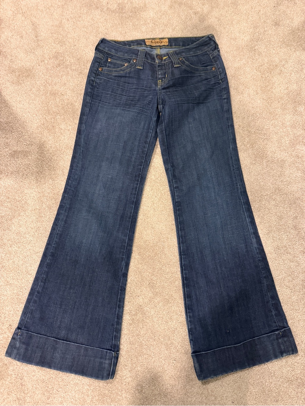 Hippie Low Rise Dark Blue Flared Jeans Size 26